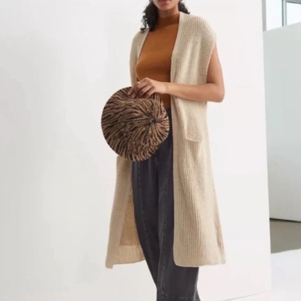 Anthropologie Akemi + Kin Cream Nell Long Knit Cardigan Duster Sweater Vest OS